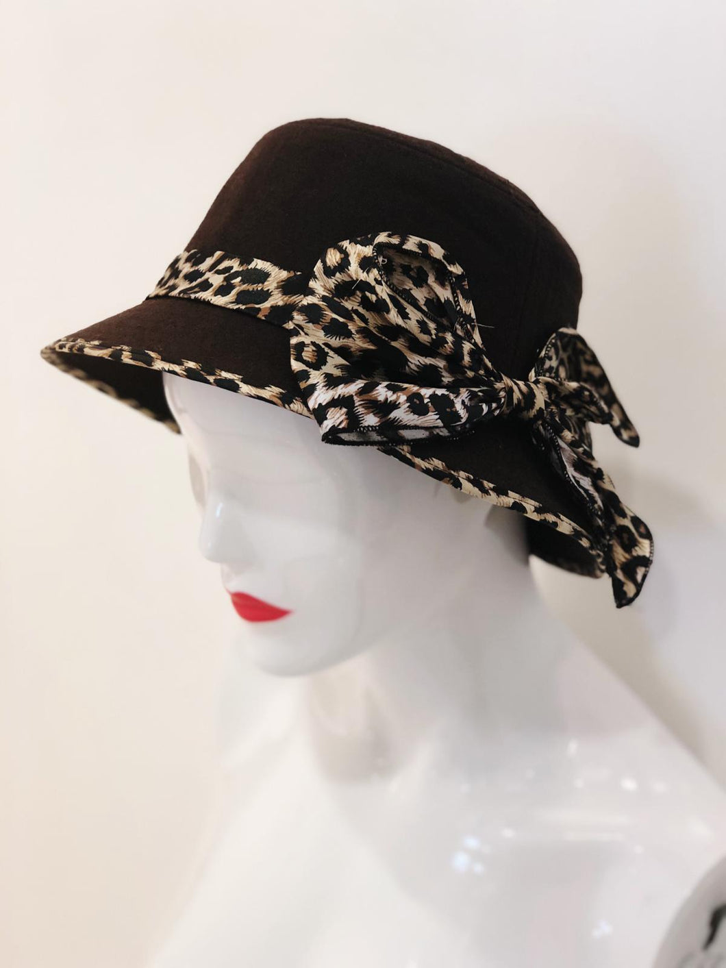 Brown 'Willow' Animal Print Bow Bucket Hat