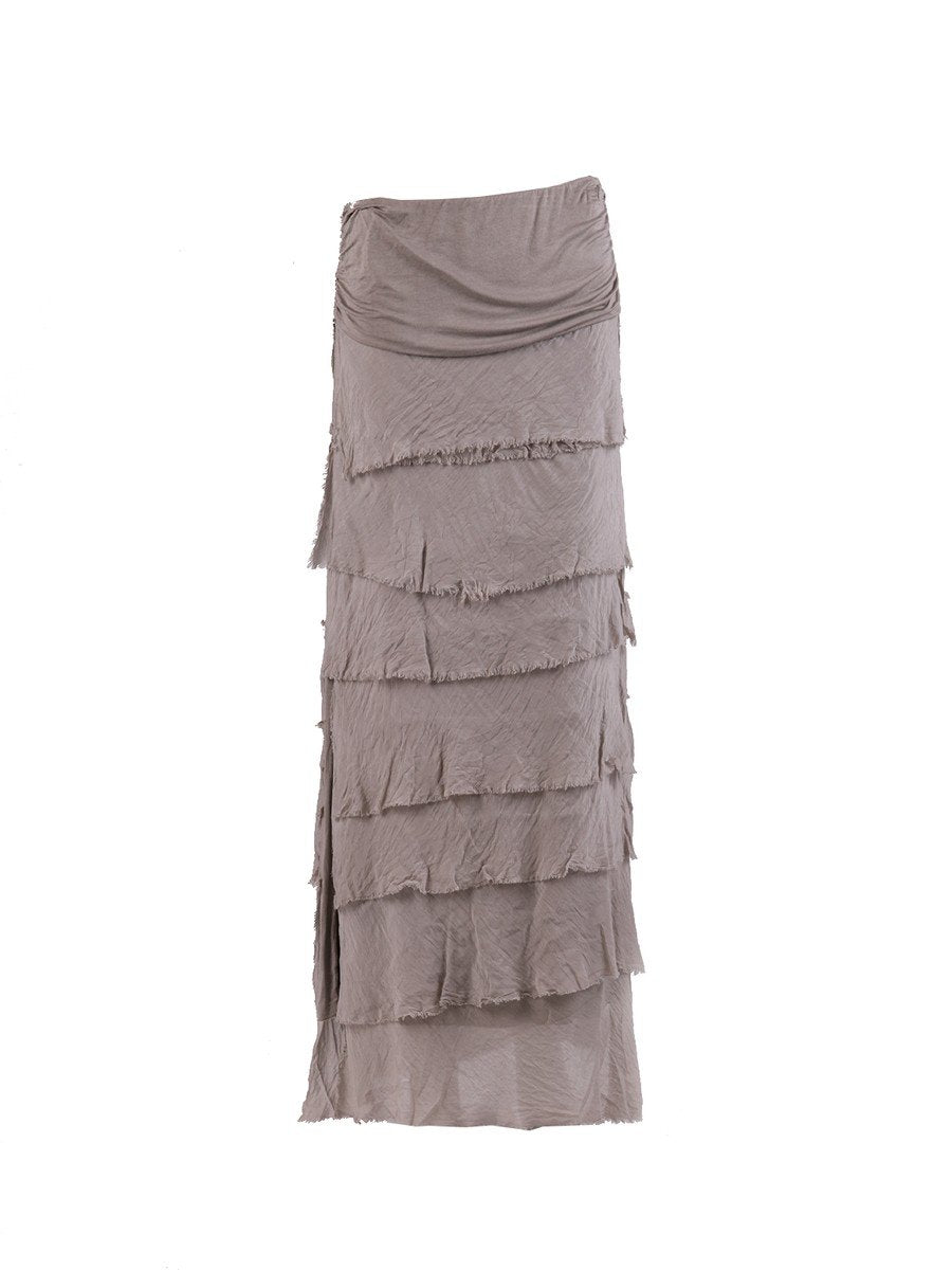 Mocha Silk Fringe 'Ilaria' Skirt