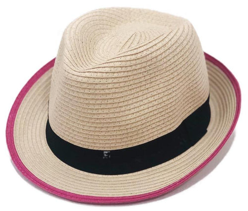 Pink Rim Natural Fedora Hat