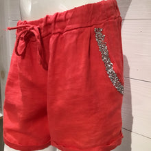 Coral Diamond Pocket Linen Shorts