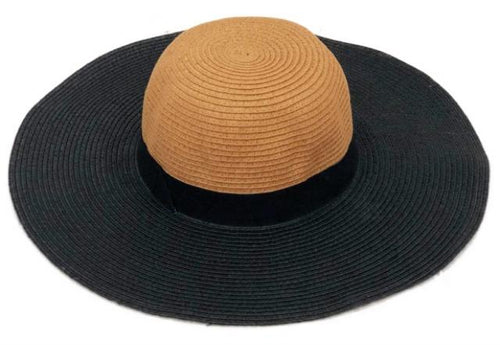 Two Tone Black Large Brim Hat