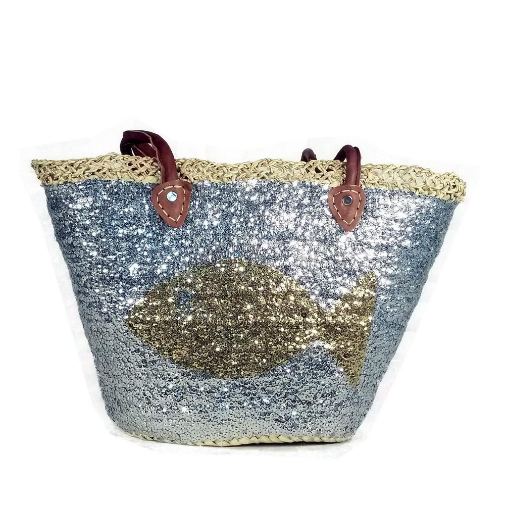 Bahiti Large Fish Gold and Silver Sequin Basket
