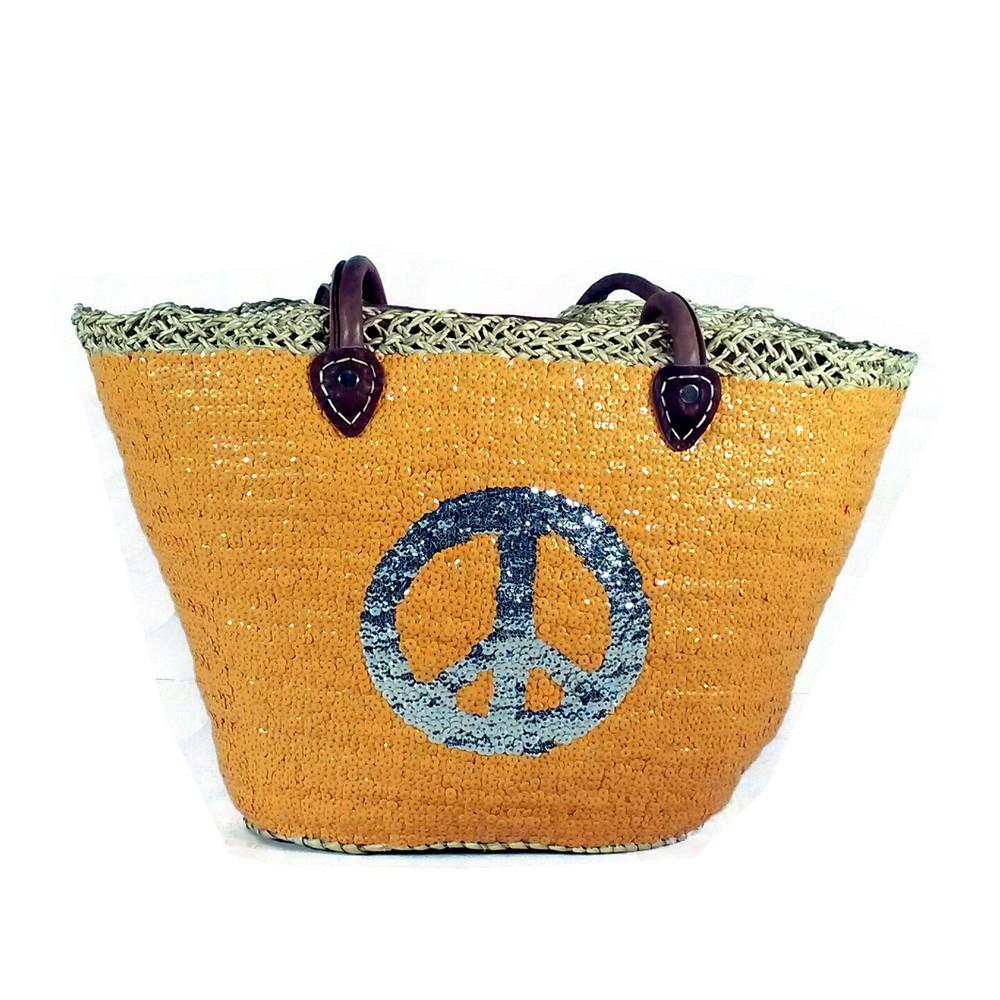 Bahiti Large Orange Sequin Basket with a Silver Peace Sign