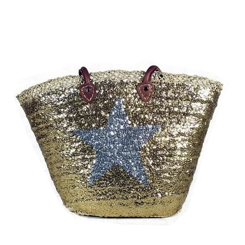 Bahiti Large Gold Sequin Basket with Silver Star