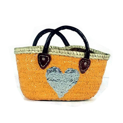 Calla Small Orange Sequin Basket with a Silver Heart