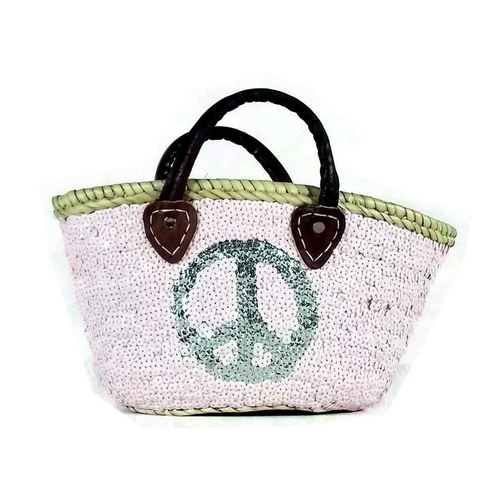 Calla Small Light Pink Sequin Basket with a Silver Peace Sign