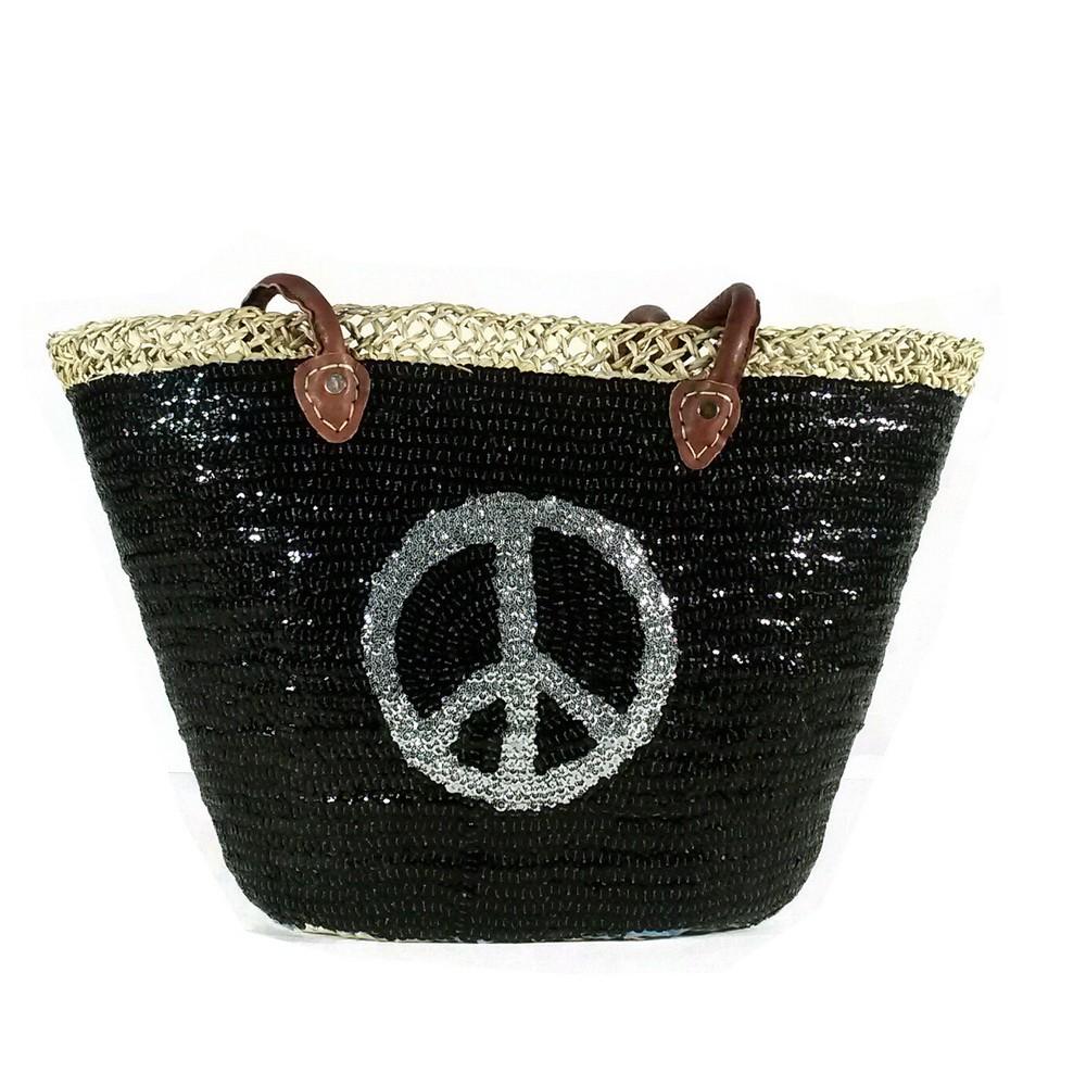 Bahiti Large Black Sequin Basket with a Silver Peace Sign