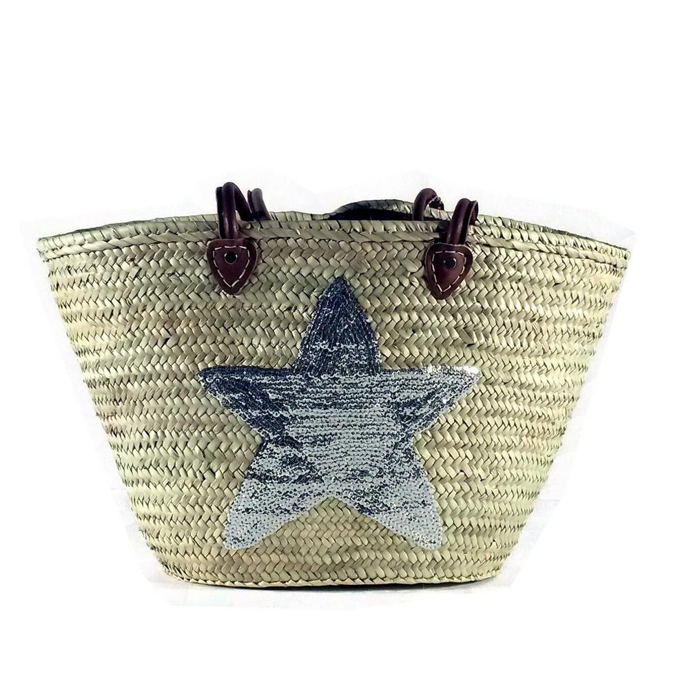 Abella Large Straw Basket with a Silver Star