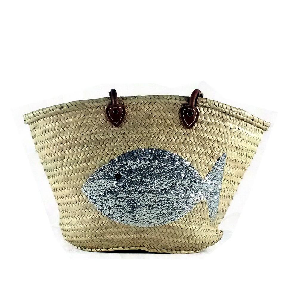 Abella Large Straw Basket with a Silver Fish