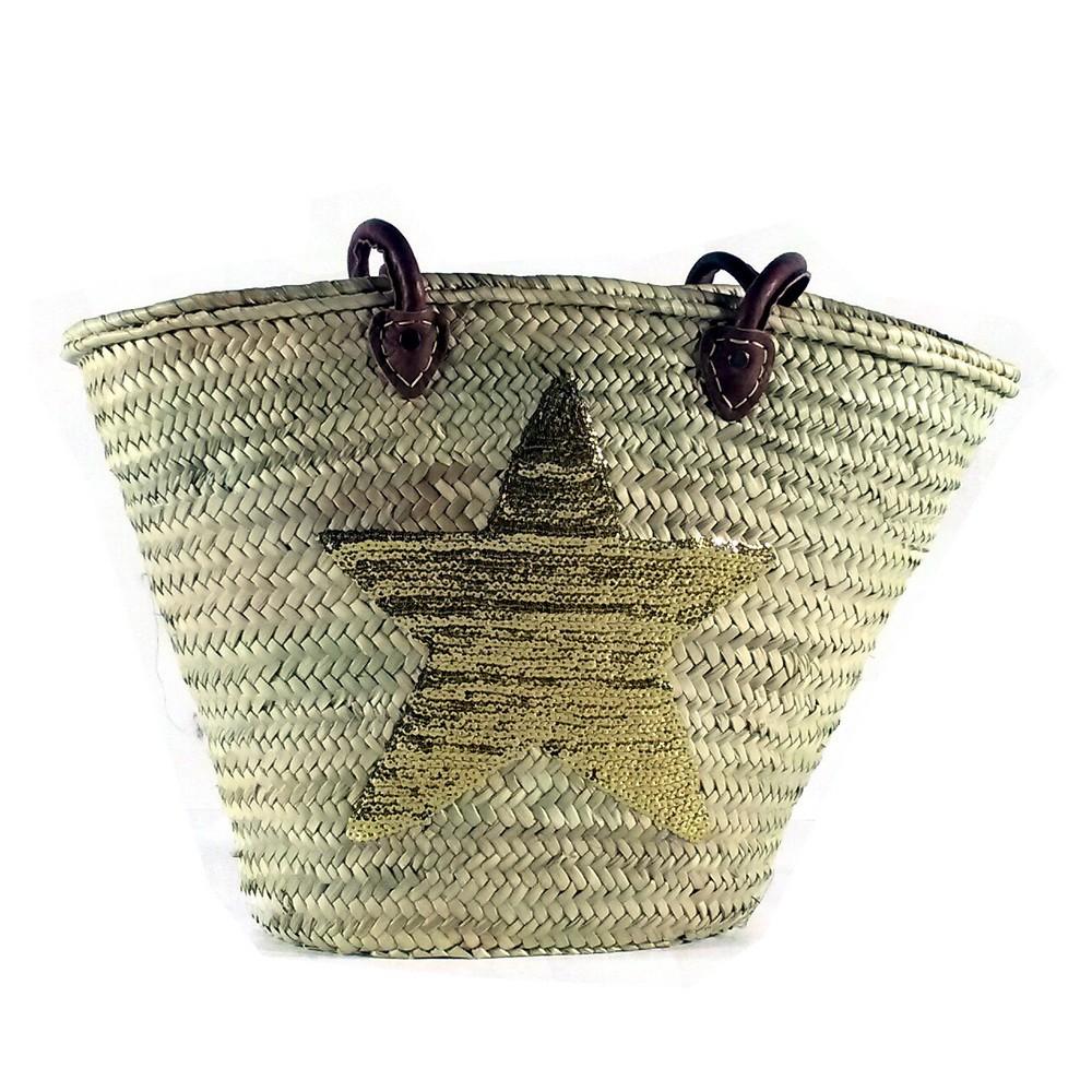 Abella Large Straw Basket with a Gold Star
