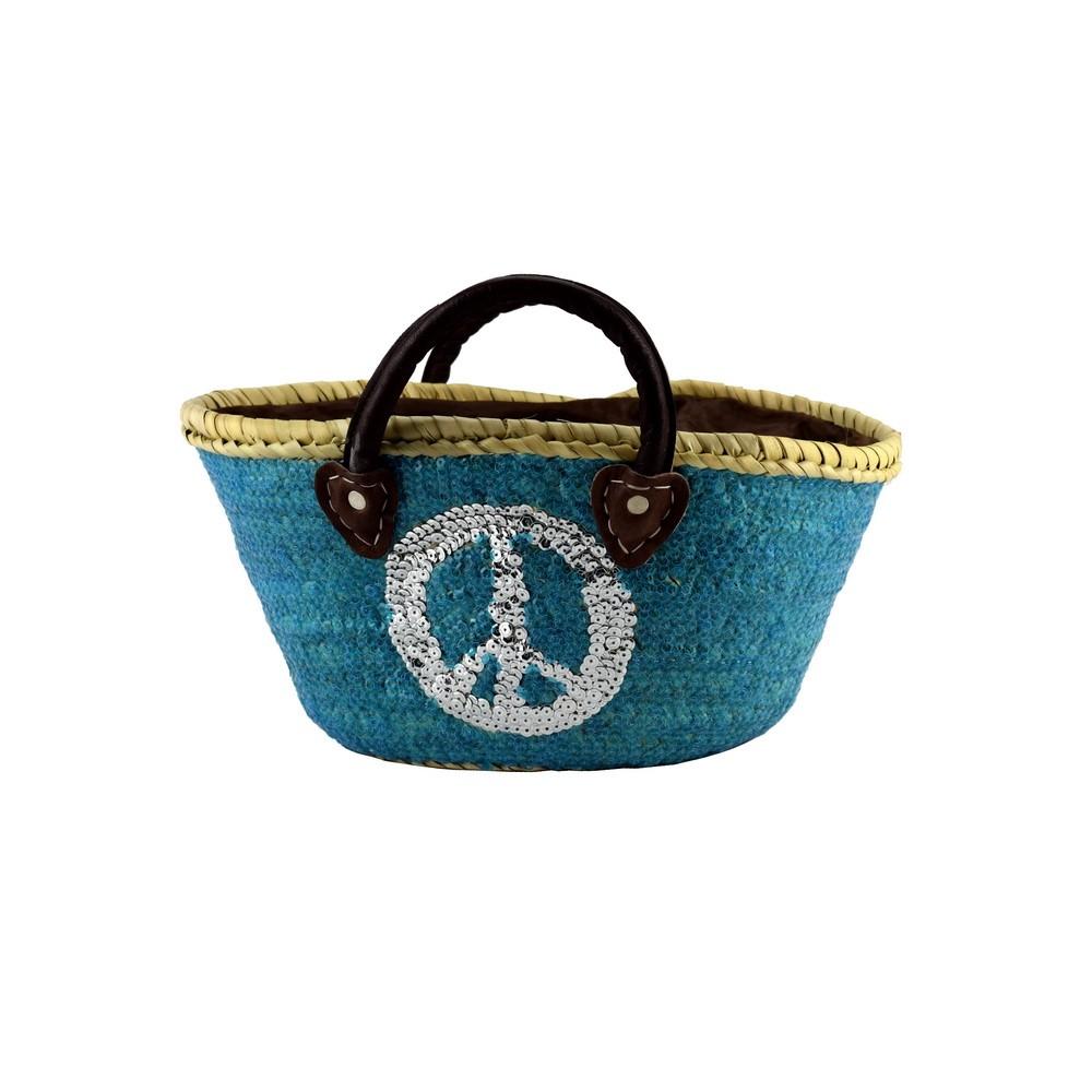 Calla Small Turquoise Sequin Basket a Silver Peace Sign