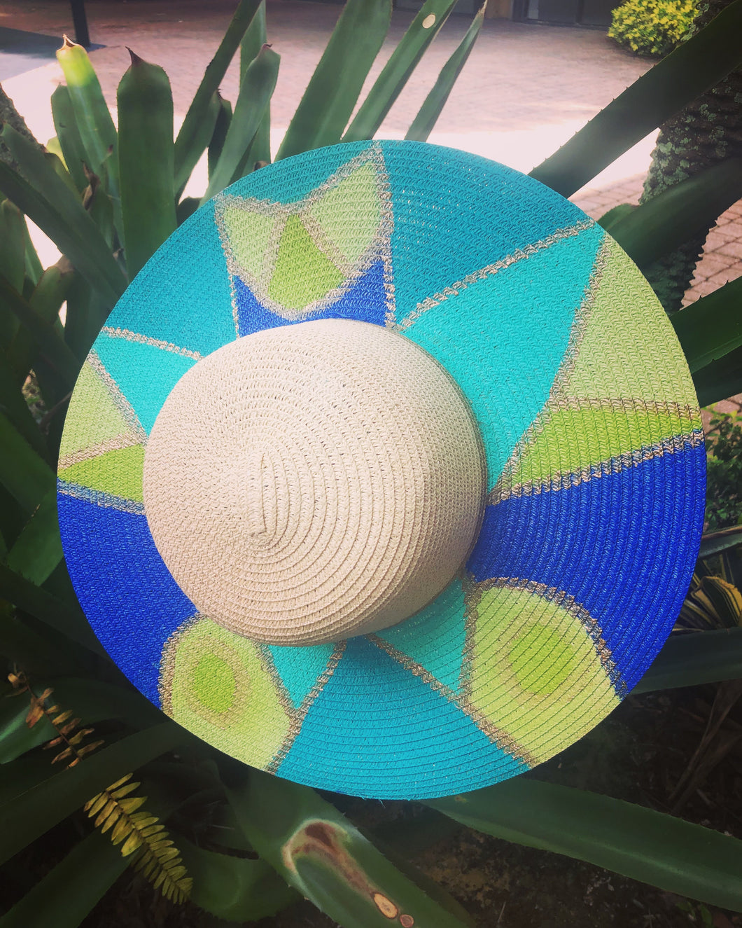 Green Blue ‘Mosaic’ Handpainted Hat