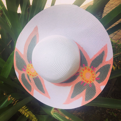 Pink ‘Flowers’ Handpainted Hat