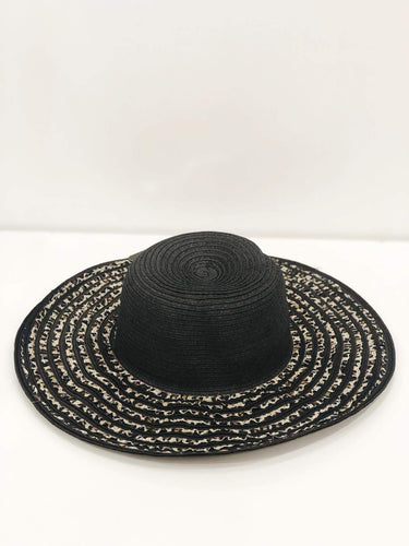 Black Animal Print Ribbon Beach Hat