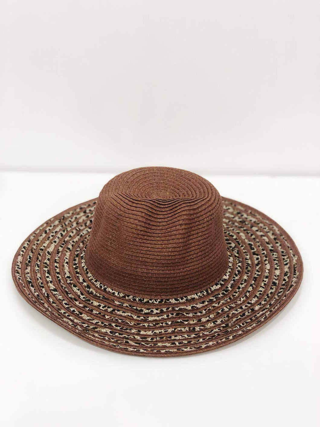 Chocolate Animal Print Ribbon Beach Hat